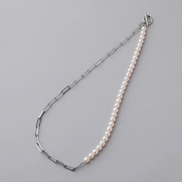 Freshwater pearl half chain necklace 6.5-7.0mm Allergy Free Stainless Steel - Picture 5 of 8